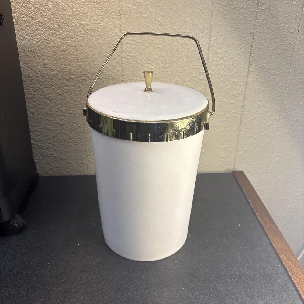 Vtg~Plas-Tex Corp Los Angeles CA Ice Bucket Cream Double Wall MidCentury